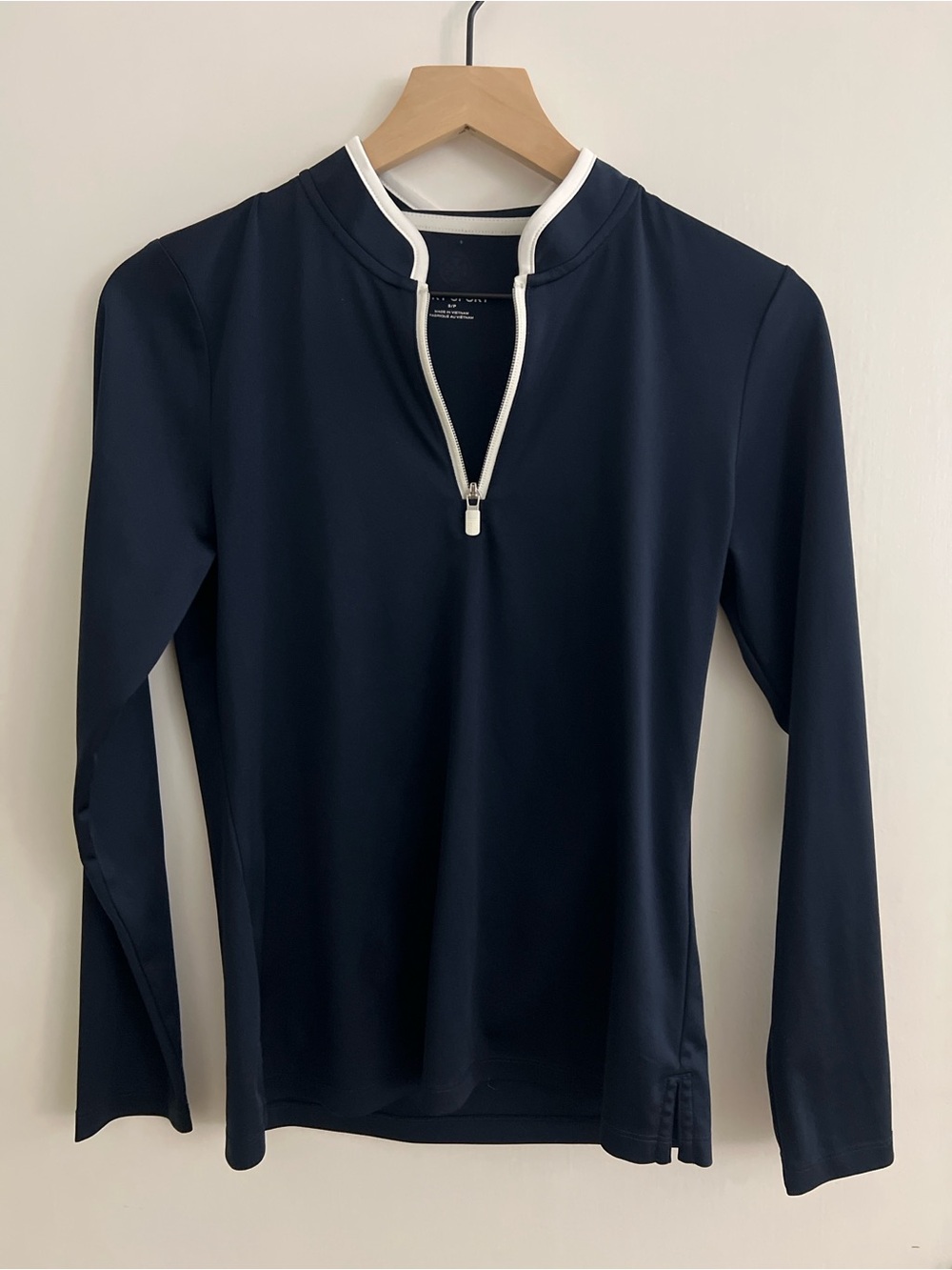 Tory Sport Navy Long-Sleeve Zip Mock Neck Top with White Trim - Picture 4 of 9